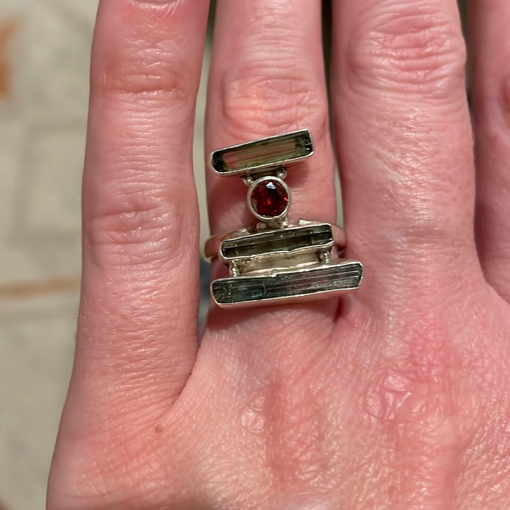 Artisan Gemstone Quartz Bar Ring Ruby